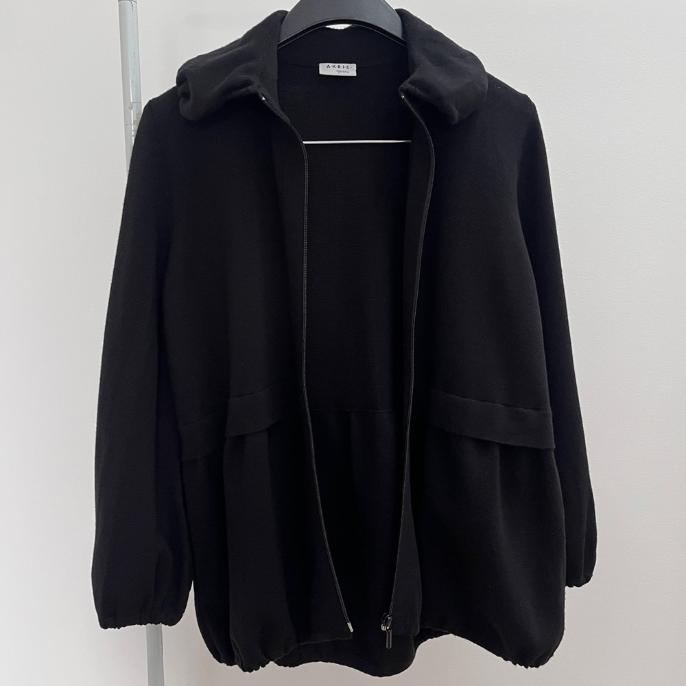 Akris Punto wool stretch knit zip sweater jacket 10 black timeless old money - Picture 3 of 11